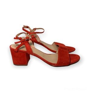 J. Crew Red Suede Block Heel Sandals